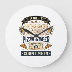 Reloj Redondo Grande Peliculas de Terror Pizza Cerveza Divertido Hallow