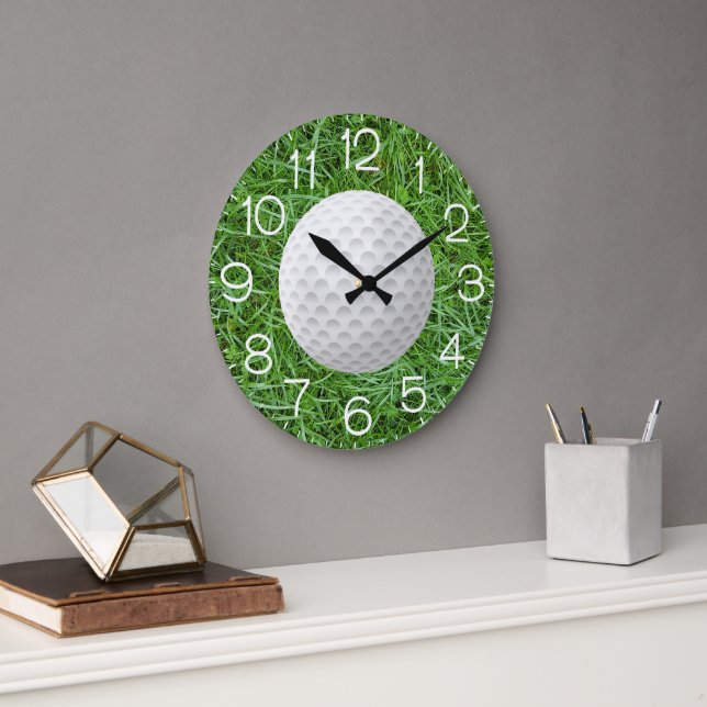 Reloj Redondo Grande Pelota Blanca De Golf En Grasa Verde (Oficina)