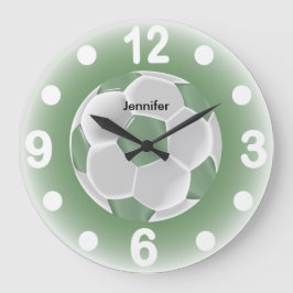 Reloj Redondo Grande Pelota de fútbol blanca y verde de menta