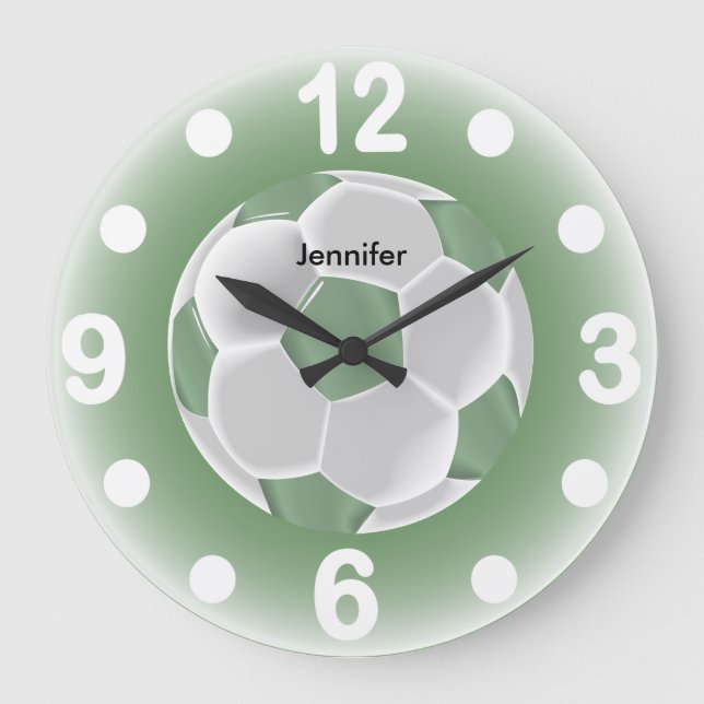 Reloj Redondo Grande Pelota de fútbol blanca y verde de menta (Anverso)