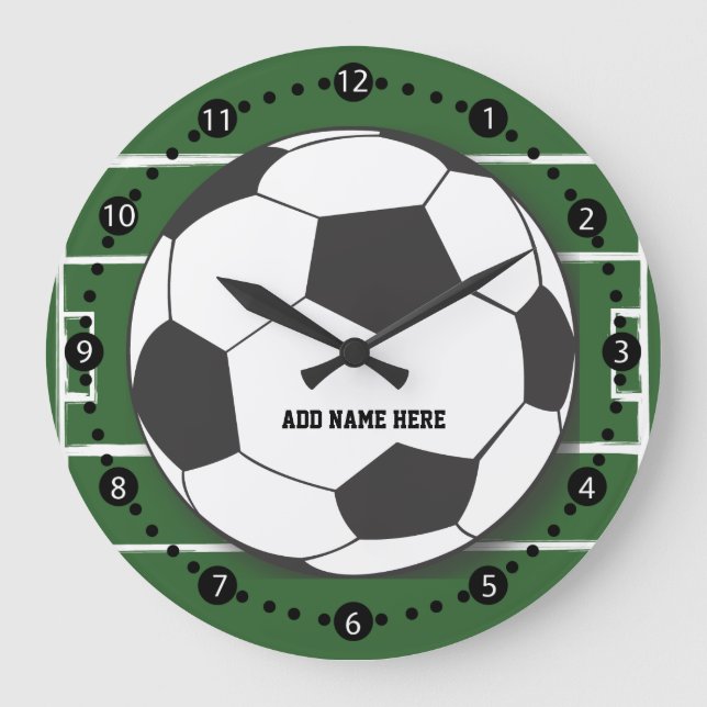 Reloj Redondo Grande Pelota de fútbol de personalizable en campo (Anverso)