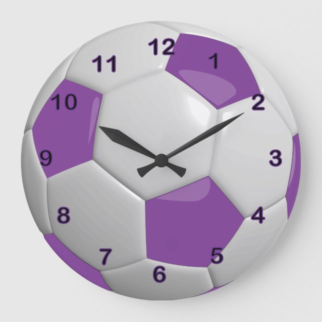 Reloj Redondo Grande Pelota de fútbol| Púrpura (Anverso)