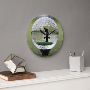 Reloj Redondo Grande Pelota de Golf de Vidrio con Jugador de Golf Dentr