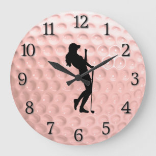 Reloj Redondo Grande Pelota de golf rosa con deporte en números negros