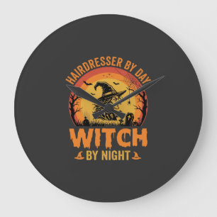 Reloj Redondo Grande Peluquera De Día Bruja De Noche Diseño De Hallowee