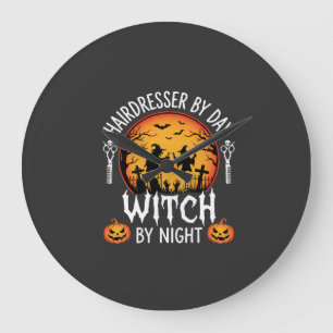 Reloj Redondo Grande Peluquera de Halloween Bruja de Día por Noche