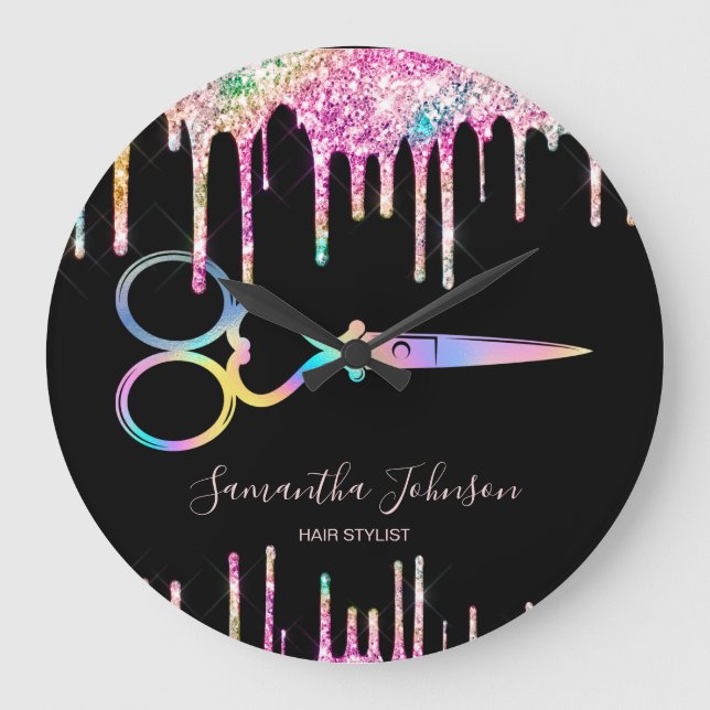 Reloj Redondo Grande Peluquería Holográfica Neon Unicorn B (Anverso)