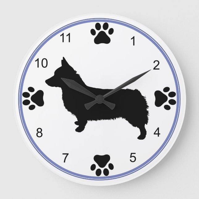 Reloj Redondo Grande Pembroke Welsh Corgi Silhouette (Anverso)