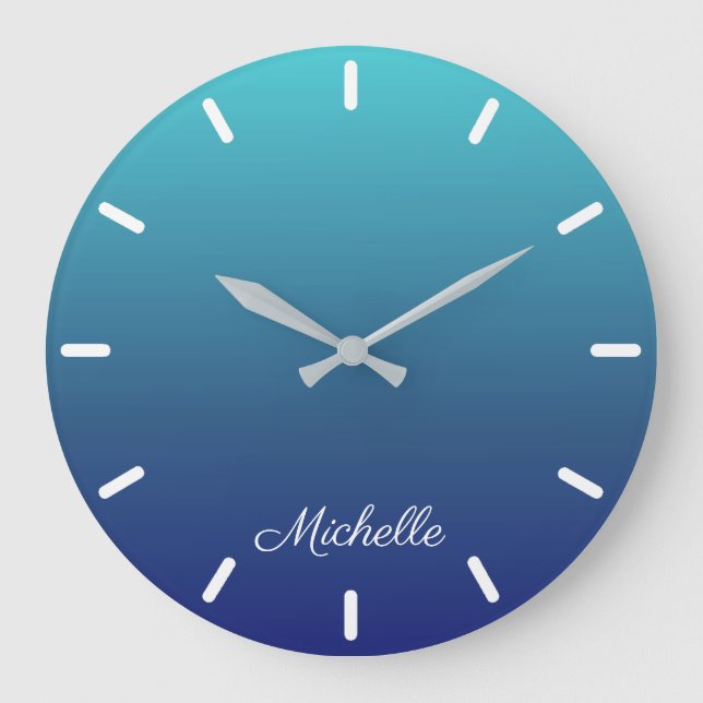 Reloj Redondo Grande Pendiente azul personalizada del ombre (Anverso)