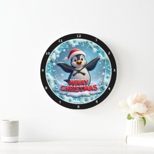 Reloj Redondo Grande Penguin's Winter Wonderland" - Navidades educados