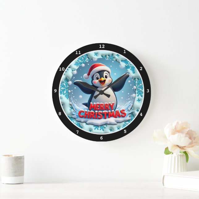 Reloj Redondo Grande Penguin's Winter Wonderland" - Navidades educados (Hogar)