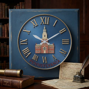 Reloj Redondo Grande Pennsylvania Independence Hall Blue and Gold