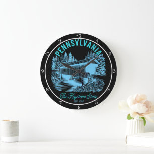 Reloj Redondo Grande Pennsylvania Keystone State Puente Cubierto 