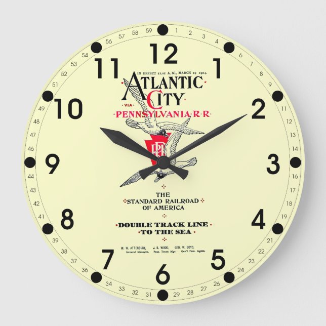 Reloj Redondo Grande Pennsylvania Railroad Atlantic City Service 1904 (Anverso)