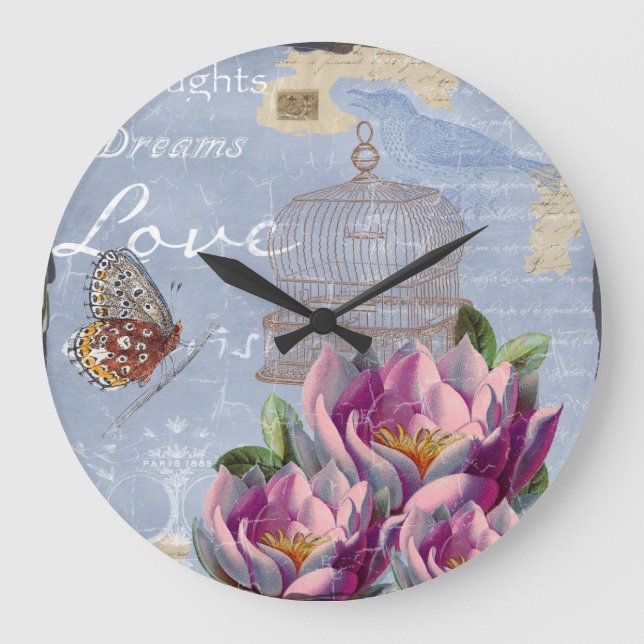 Reloj Redondo Grande Pensamientos de amor victorianos ensueño mariposa  (Anverso)