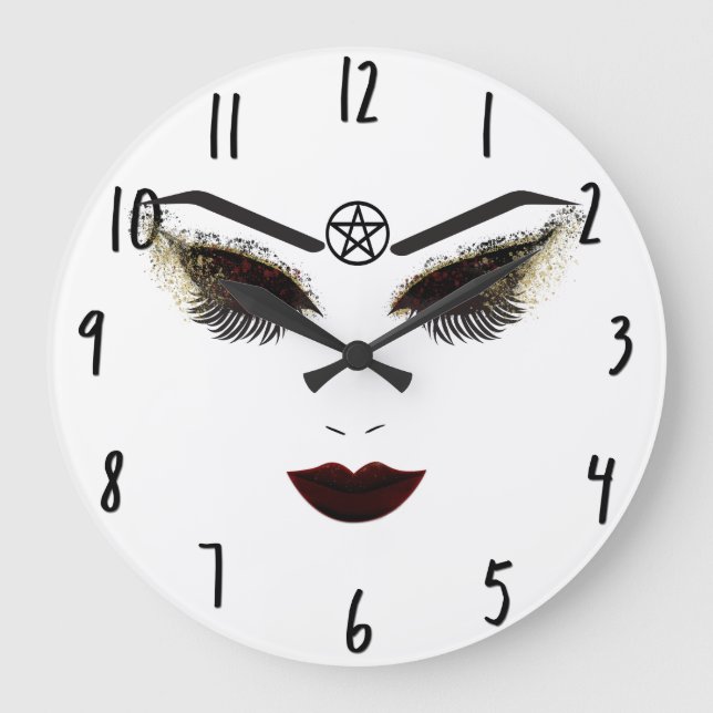 Reloj Redondo Grande Pentáculo Belleza Cara Lazos y Maquillaje De Labio (Anverso)