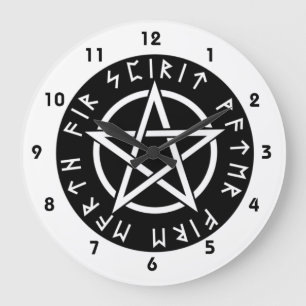 Reloj Redondo Grande Pentagram rúnico negro de Wiccan