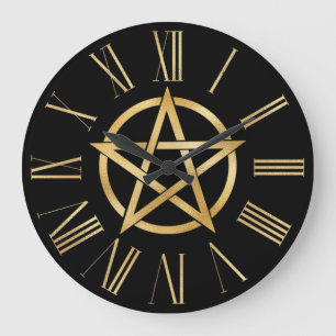 Reloj Redondo Grande Pentagrama negro y dorado