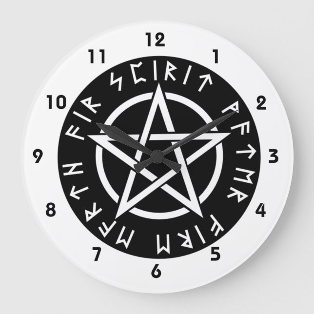 Reloj Redondo Grande Pentagrama rúnica de Wiccan (Anverso)