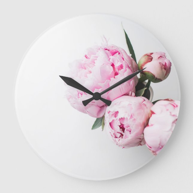 Reloj Redondo Grande Peonies rosados florales de Rubor (Anverso)