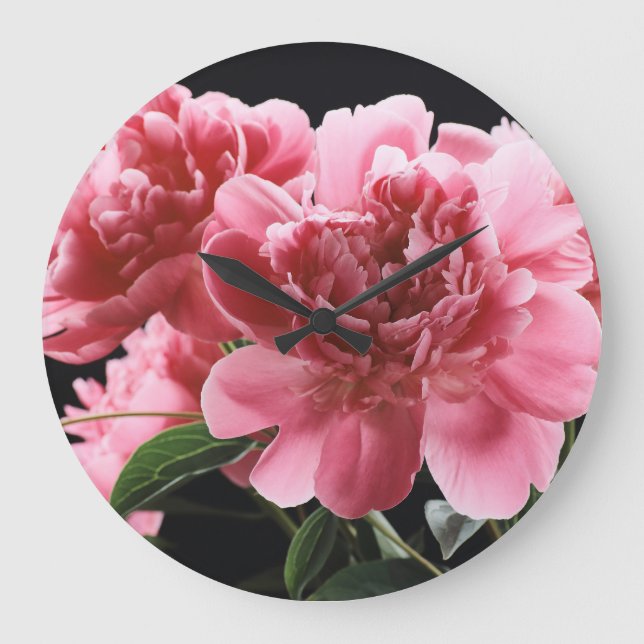 Reloj Redondo Grande Peony Bouquet Closeup: Rojo rosa (Anverso)