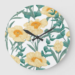 Reloj Redondo Grande Peony Claire de Lune Plants Seamless Pattern.