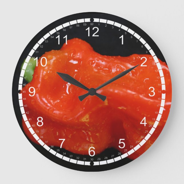 Reloj Redondo Grande Pepper de Campana Roja Fresca (Anverso)