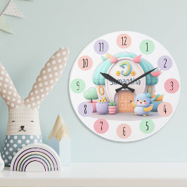 Reloj Redondo Grande Pequeña y pequeña casa con chica de nombre y dragó