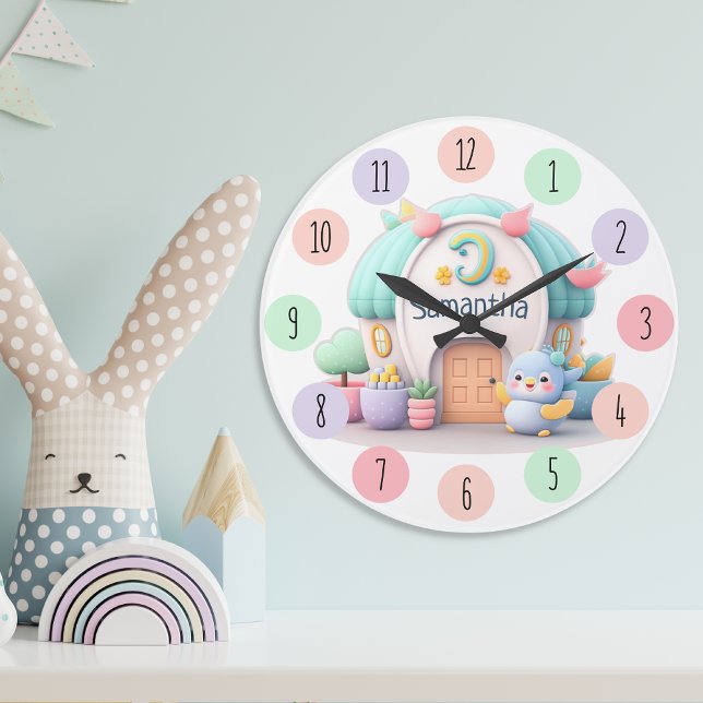 Reloj Redondo Grande Pequeña y pequeña casa con chica de nombre y dragó (Subido por el creador)