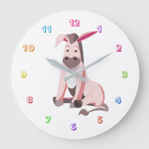 Reloj Redondo Grande Pequeño burro rosado -