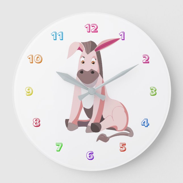 Reloj Redondo Grande Pequeño burro rosado - (Anverso)