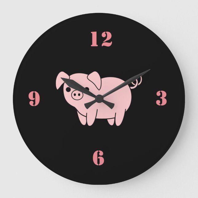 Reloj Redondo Grande pequeño cerdo rosado lindo (Anverso)