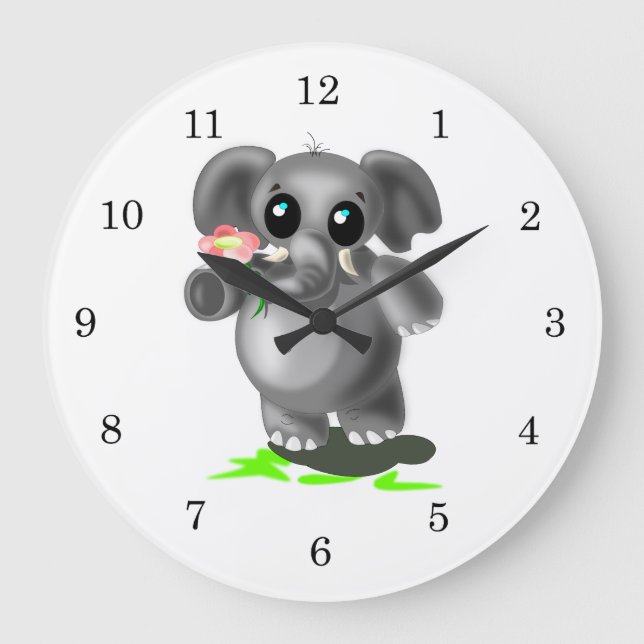 Reloj Redondo Grande Pequeño elefante lindo con flores - dulce (Anverso)