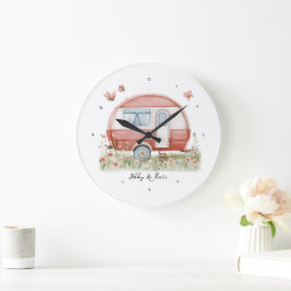 Reloj Redondo Grande Pequeño Glamper Camper Rosa con Mariposas