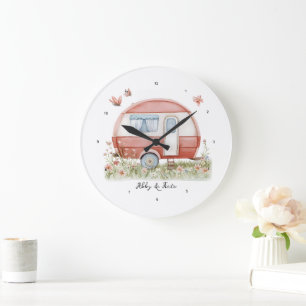Reloj Redondo Grande Pequeño Glamper Camper Rosa con Mariposas