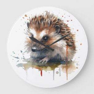 Reloj Redondo Grande Pequeño hedgehog lindo en color de agua marrón