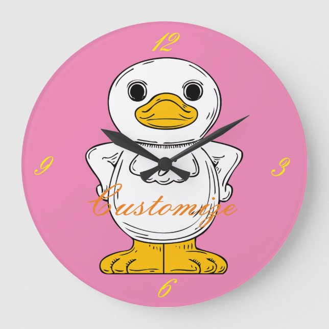 Reloj Redondo Grande Pequeño pato blanco en pie de trueno (Anverso)