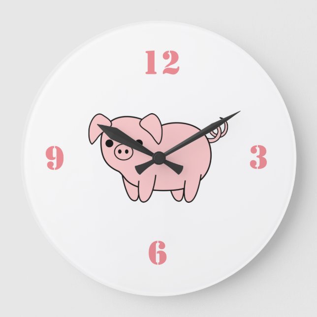 Reloj Redondo Grande pequeño y lindo cerdo rosa (Anverso)
