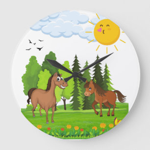 Reloj Redondo Grande Pequeños caballos de diseño para niños
