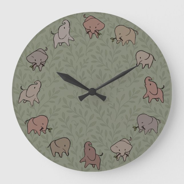Reloj Redondo Grande Pequeños Elefantes (Anverso)