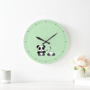Reloj Redondo Grande Pequeños Pandas cortos en verde