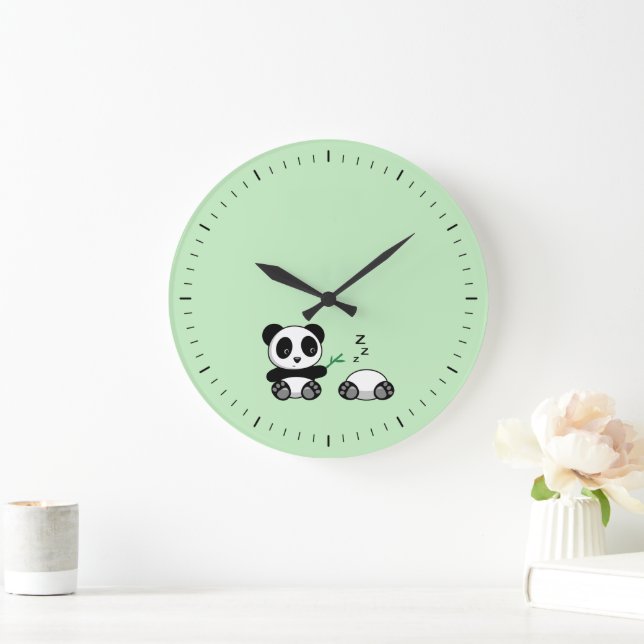 Reloj Redondo Grande Pequeños Pandas cortos en verde (Hogar)