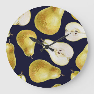 Reloj Redondo Grande pera madura, fondo negro, arte de jardín
