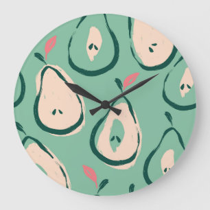 Reloj Redondo Grande Peras de verano: patrón de fruta fresca.