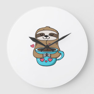 Reloj Redondo Grande Perezoso Chibi Amante del Café � Perezoso Kawaii A
