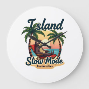 Reloj Redondo Grande Perezoso de Roatán Gráfico Vintage Isla Relajante 