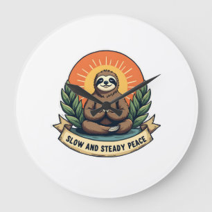 Reloj Redondo Grande Perezoso Meditando Diseño de Humor Relajado Vintag
