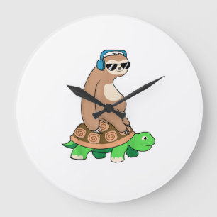 Reloj Redondo Grande Perezoso montado en tortuga - Camiseta Perezoso Pe