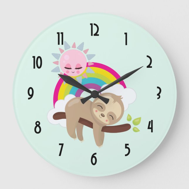 Reloj Redondo Grande Perezoso Perezoso con Sol y Arcoíris (Anverso)
