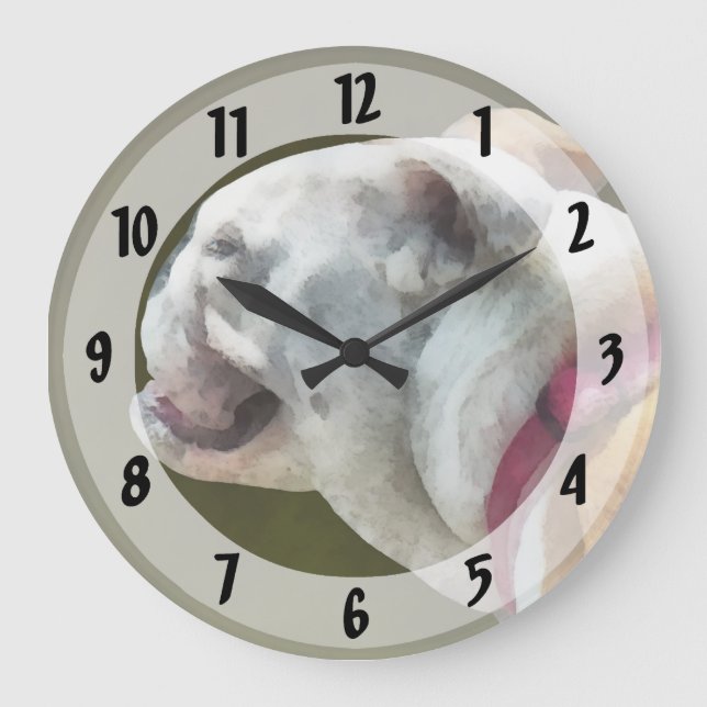 Reloj Redondo Grande Perfil de Bulldog inglés (Anverso)